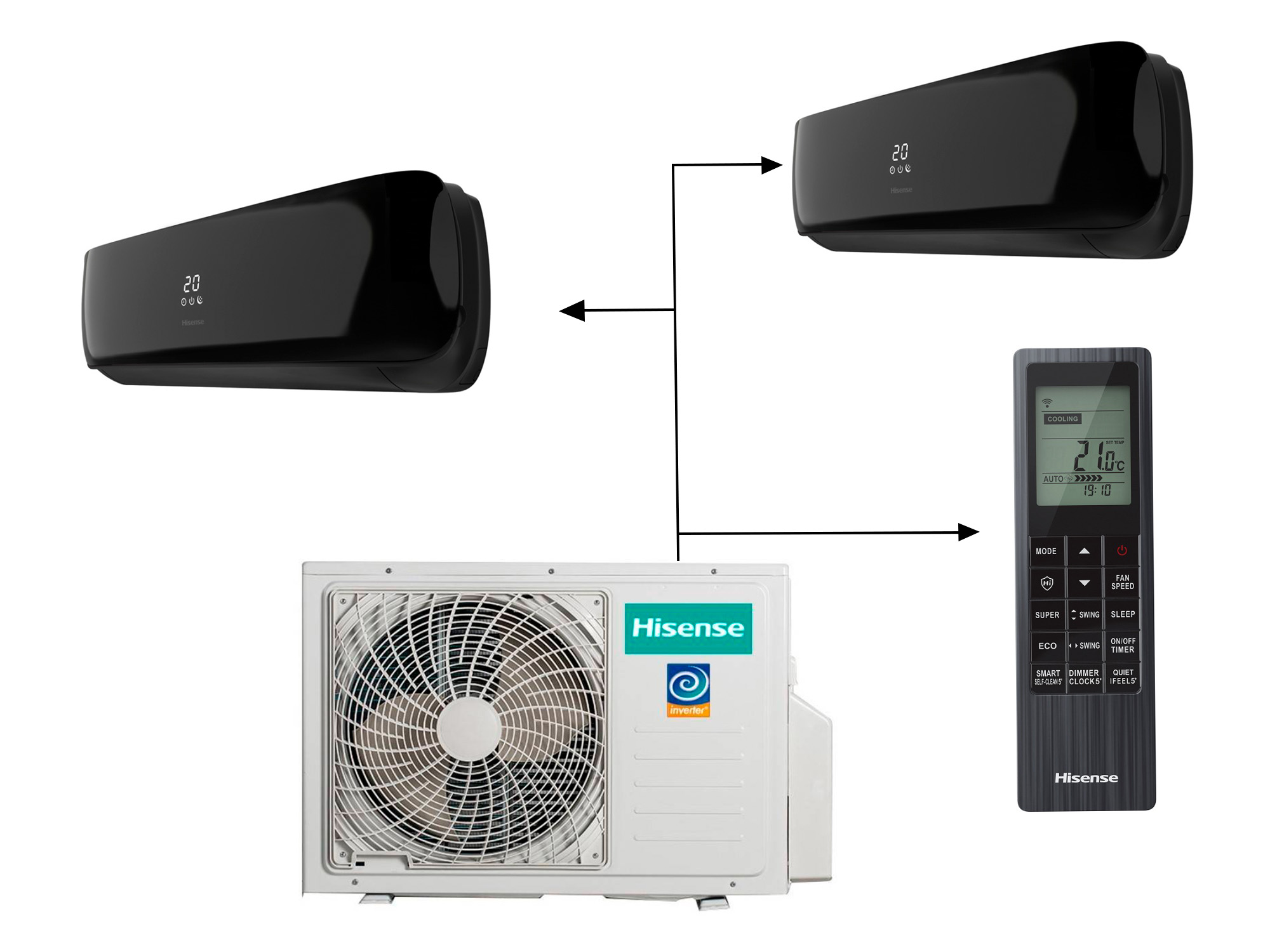 Hisense AMW2-18U4RXC LP + AMS-09UW4RVETG00(B)* 2 шт (для длинных трасс) 